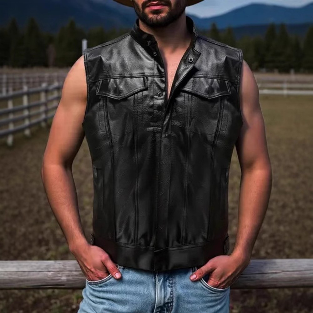 faux leather black leather vest men