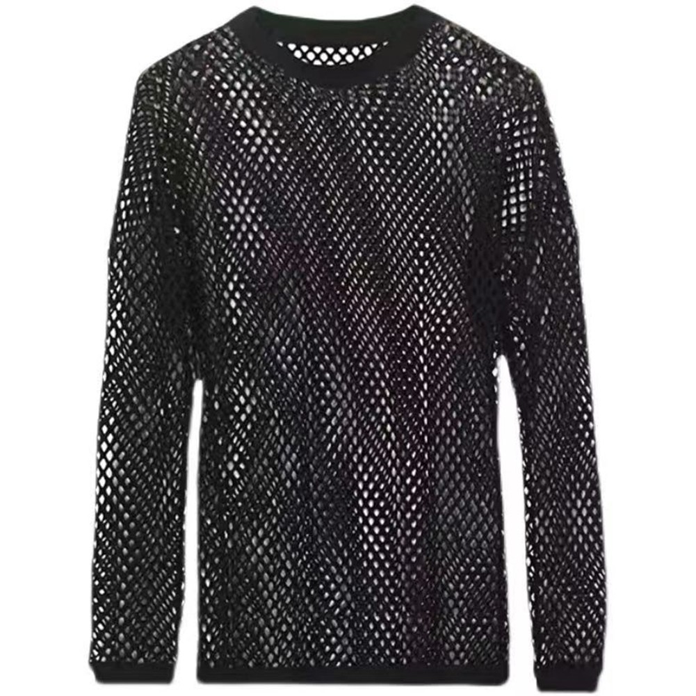 Mens Long Sleeve See Through T Shirt Breathable Mesh Top for Nightclub - Picture 10 of 13