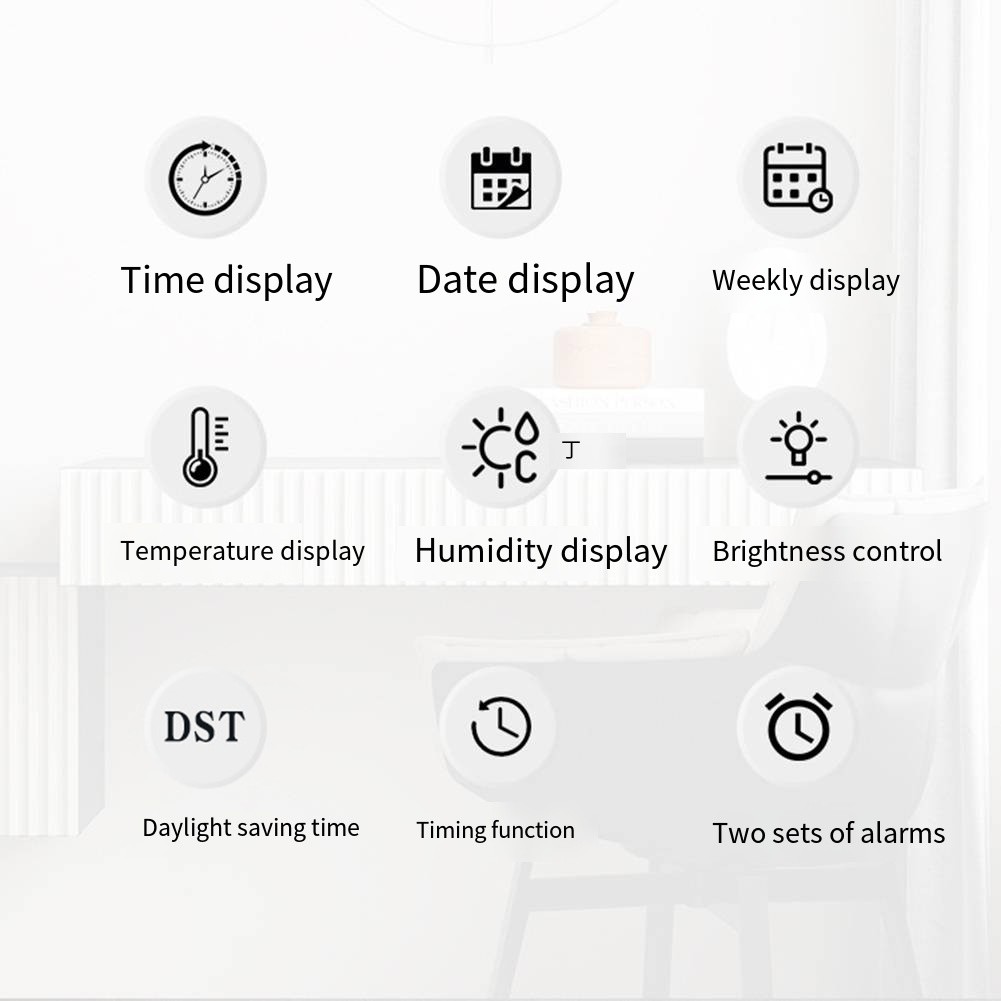 Sleek LED Alarm Clock with Adjustable Brightness and Two Alarms Functionality