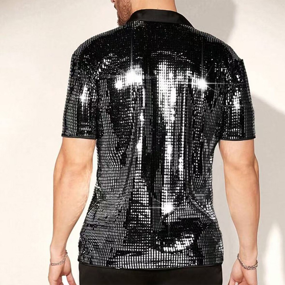 Lively Men's Short Sleeve Sequin Embellished Top Ideal for Clubbing Nights - Picture 10 of 18