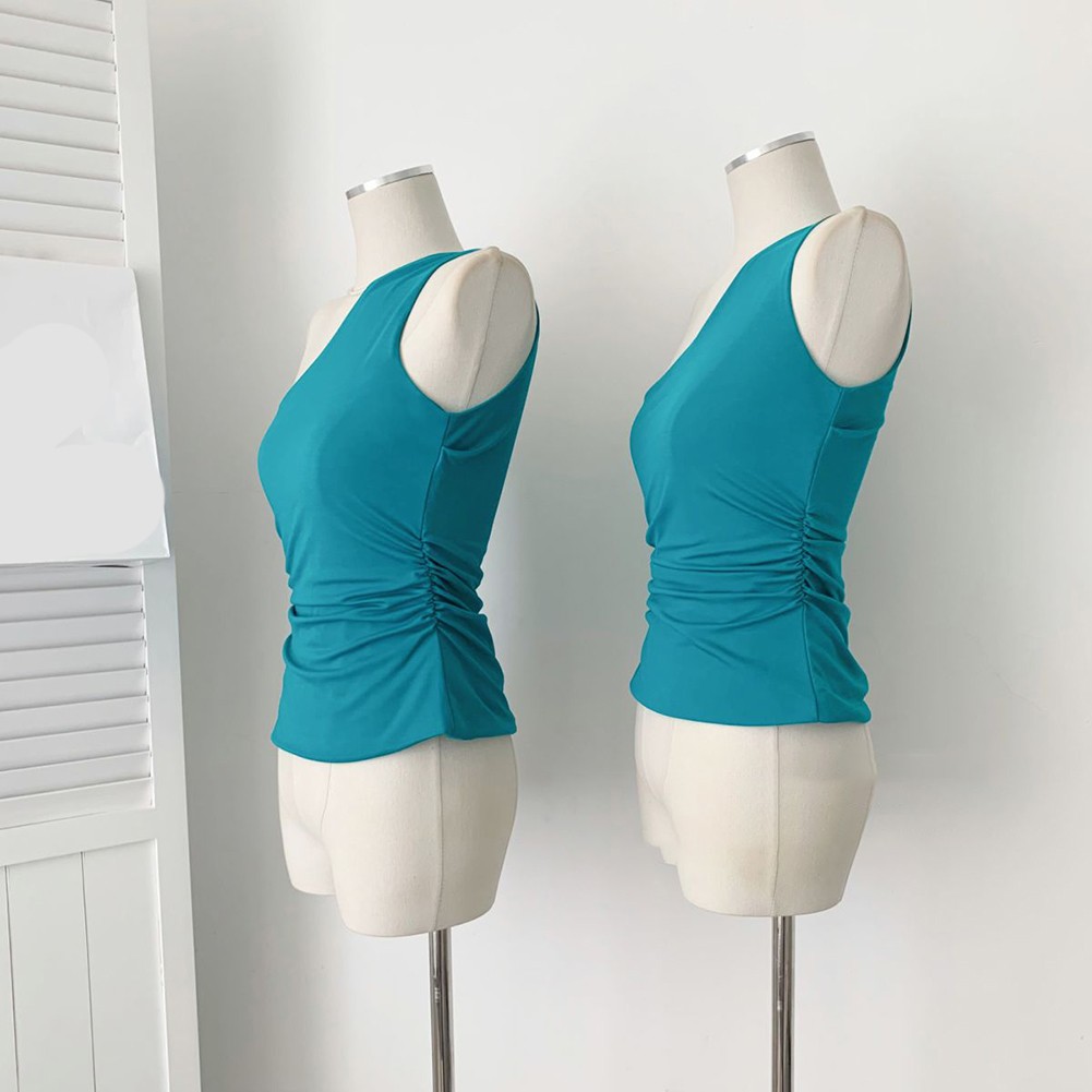 Summer Ready Womens Lake Blue T Shirt with Stylish One Shoulder Design - Picture 16 of 30
