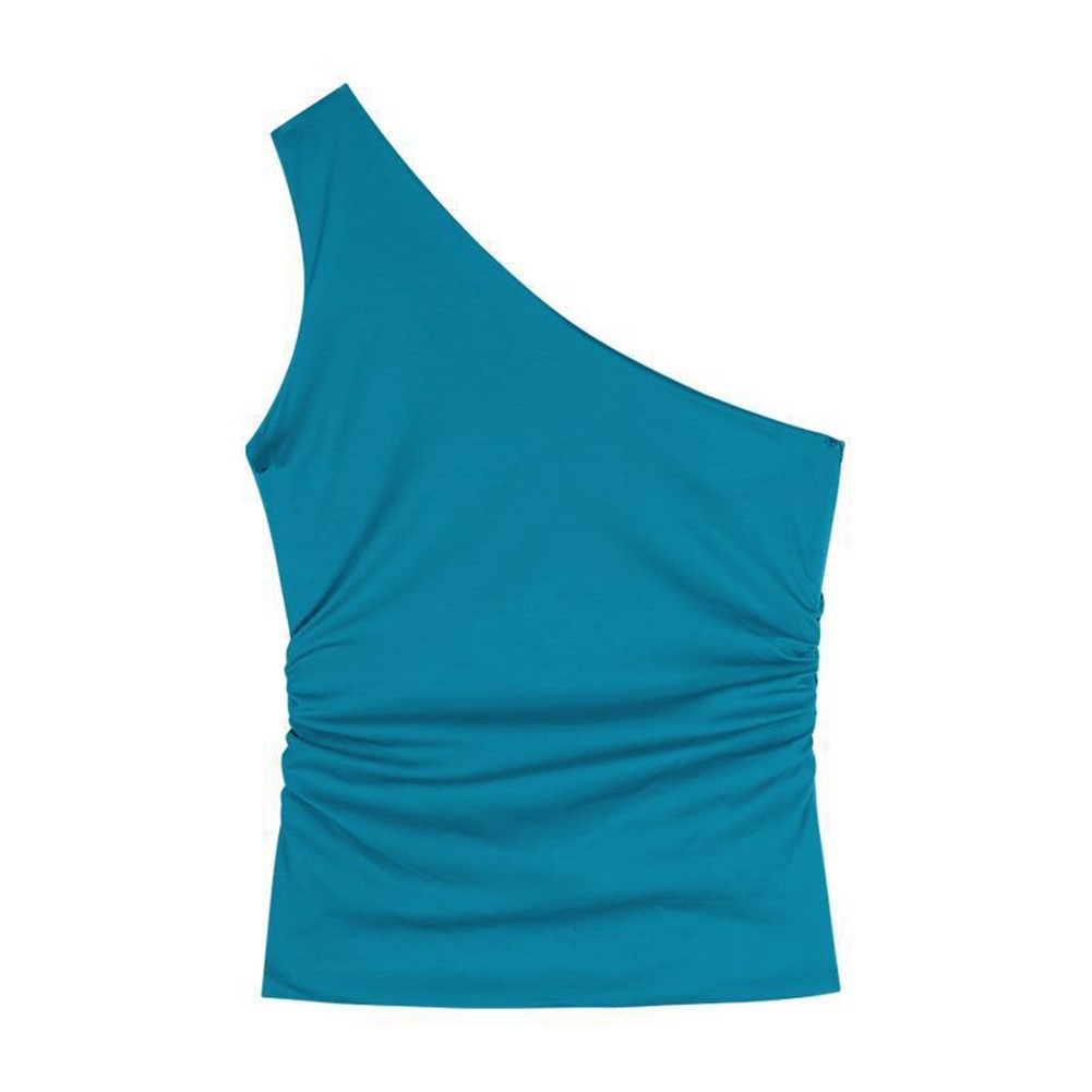 Summer Ready Womens Lake Blue T Shirt with Stylish One Shoulder Design - Picture 17 of 30