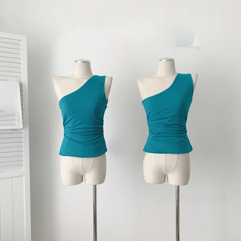 Summer Ready Womens Lake Blue T Shirt with Stylish One Shoulder Design - Picture 14 of 30