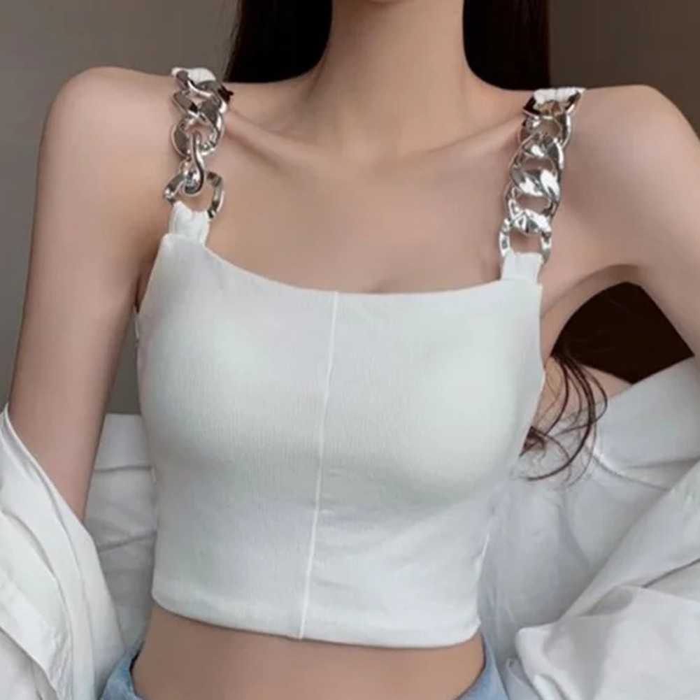 New Womens Chain Design Slim Fit Sleeveless Crop Top for Casual Outings - Picture 15 of 24