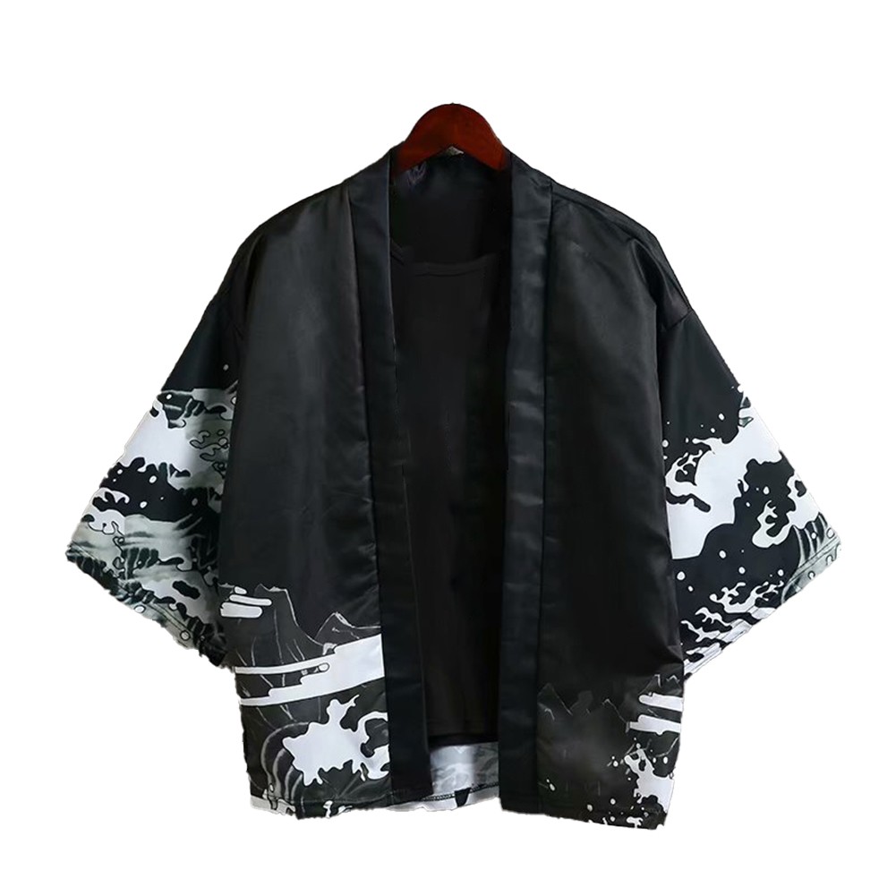 Loose Dragon Print Cardigan for Men Lightweight Kimono for Casual Wear - Picture 19 of 23