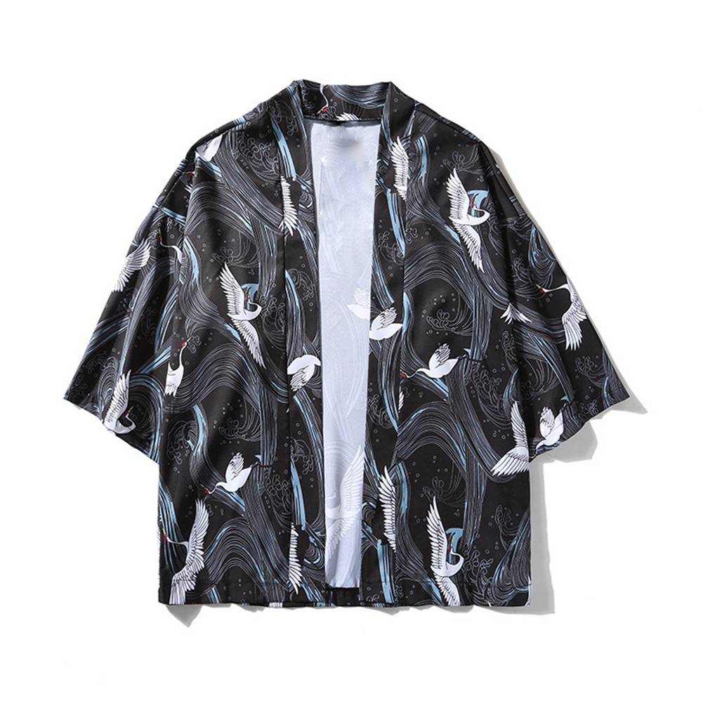 Loose Dragon Print Cardigan for Men Lightweight Kimono for Casual Wear - Picture 22 of 23