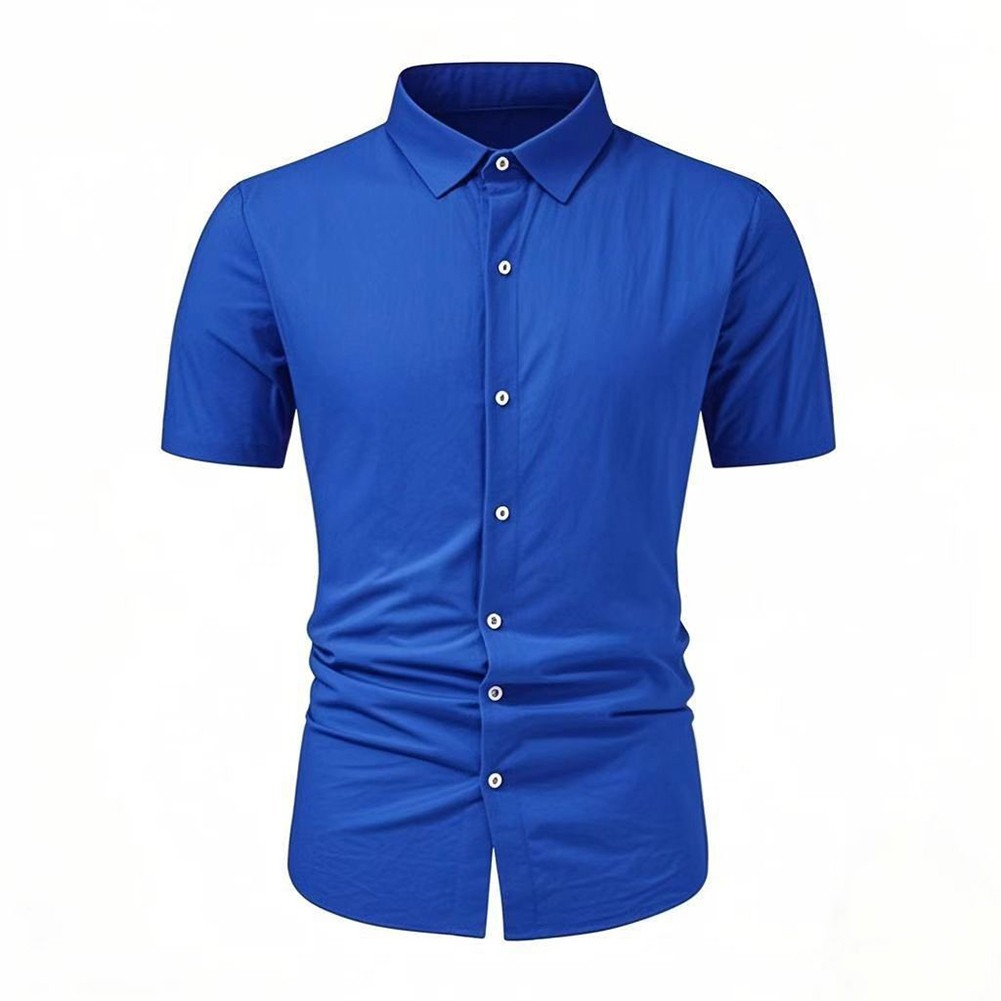 Camicia elegante manica corta tinta unita per uomo ufficio e lavoro abbigliamento - Foto 7 di 8