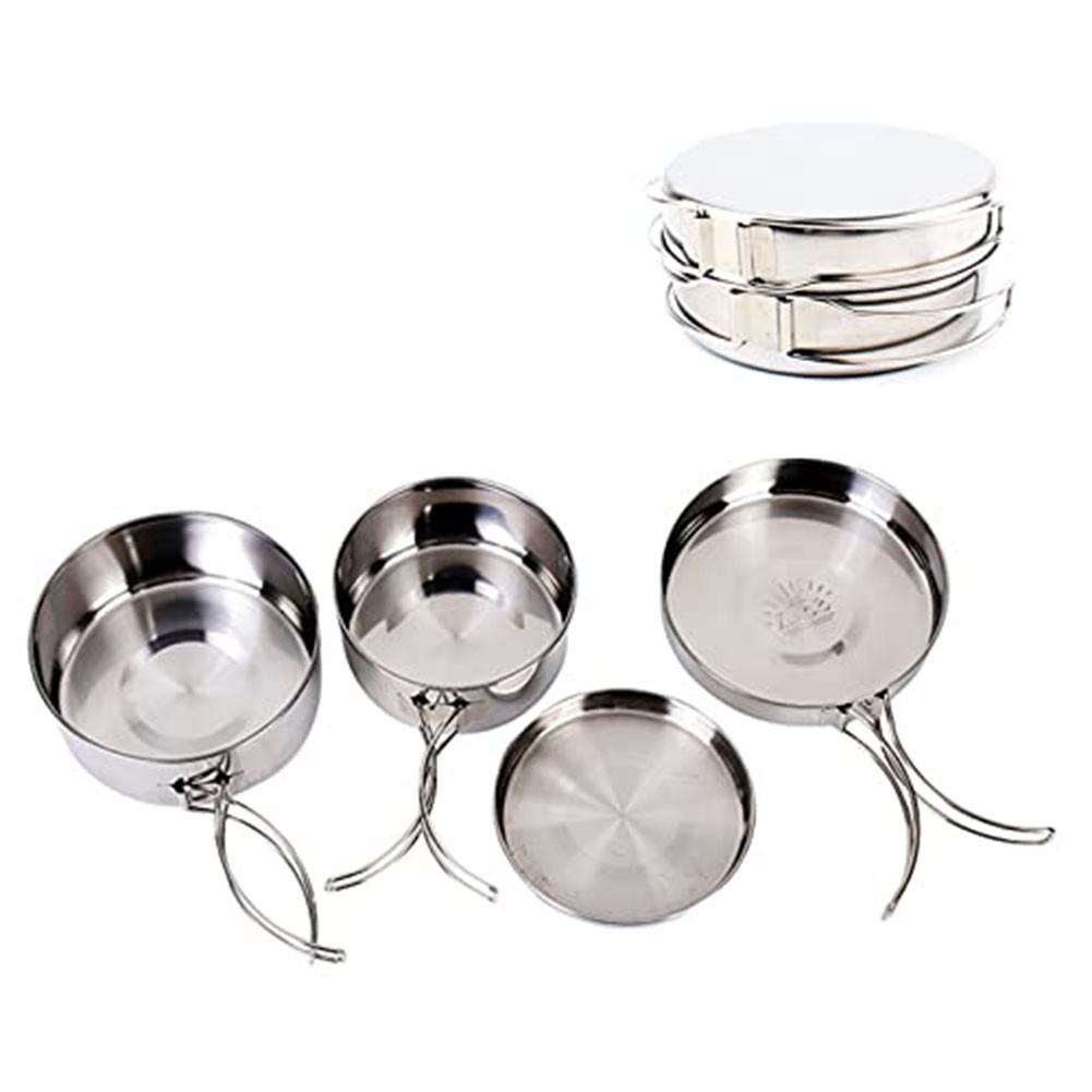 Compact and Portable 4 Piece Cooking Set for Camping Made of Stainless Steel - Bild 7 von 23