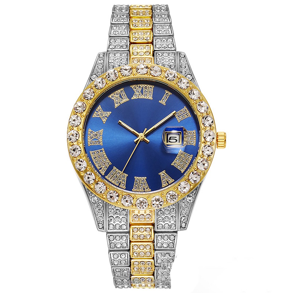Statement Steel Strip Quartz Watch Featuring Hip Hop Roman Scale Diamond Design - Picture 21 of 21
