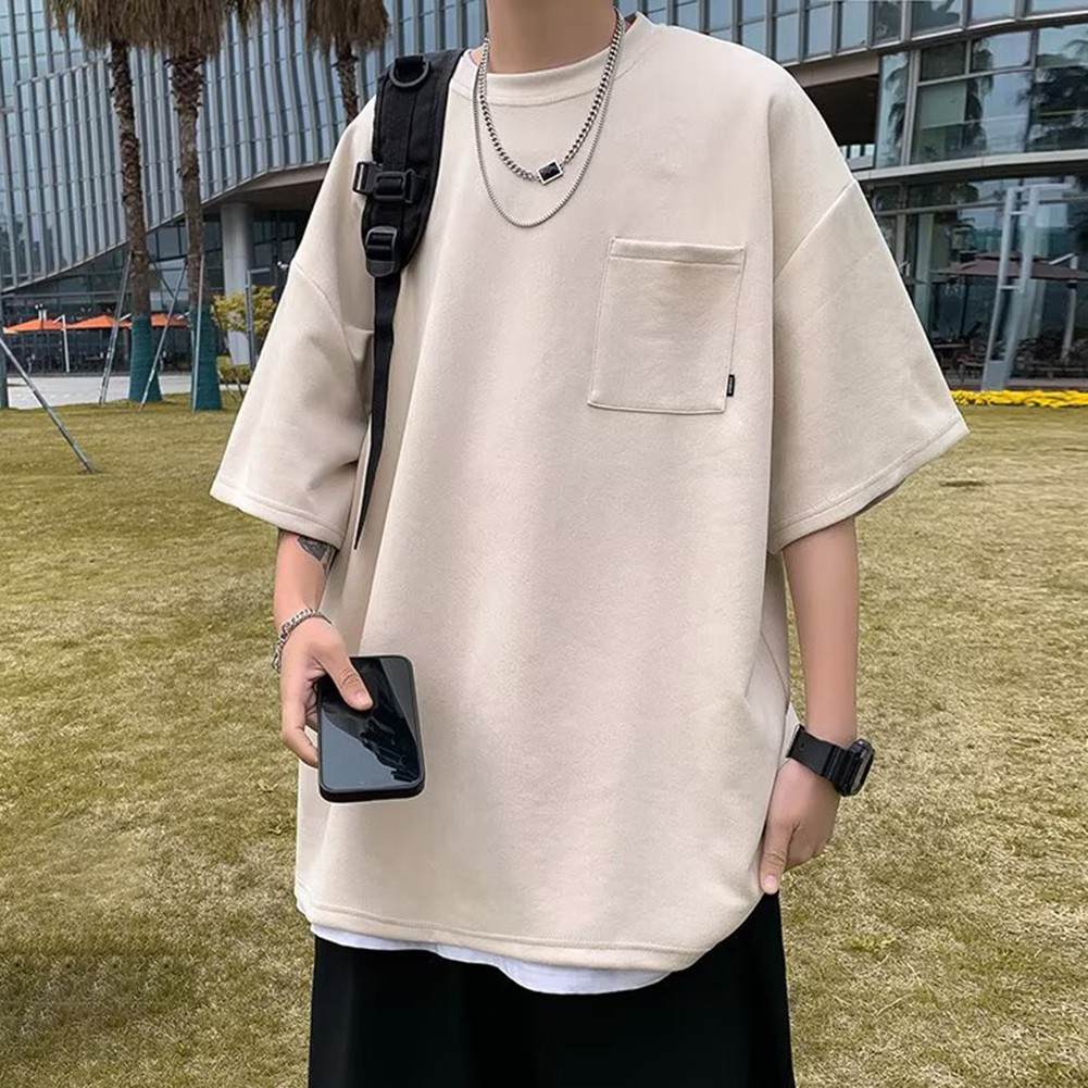 Men Casual Loose TShirt Short Sleeve Round Neck Hip Hop Solid Color Styles - Picture 14 of 32