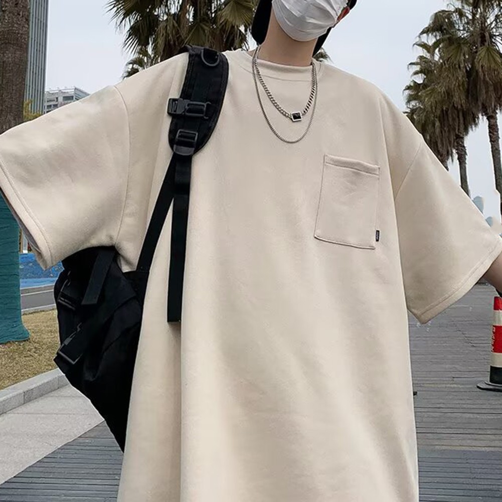Men Casual Loose TShirt Short Sleeve Round Neck Hip Hop Solid Color Styles - Picture 16 of 32