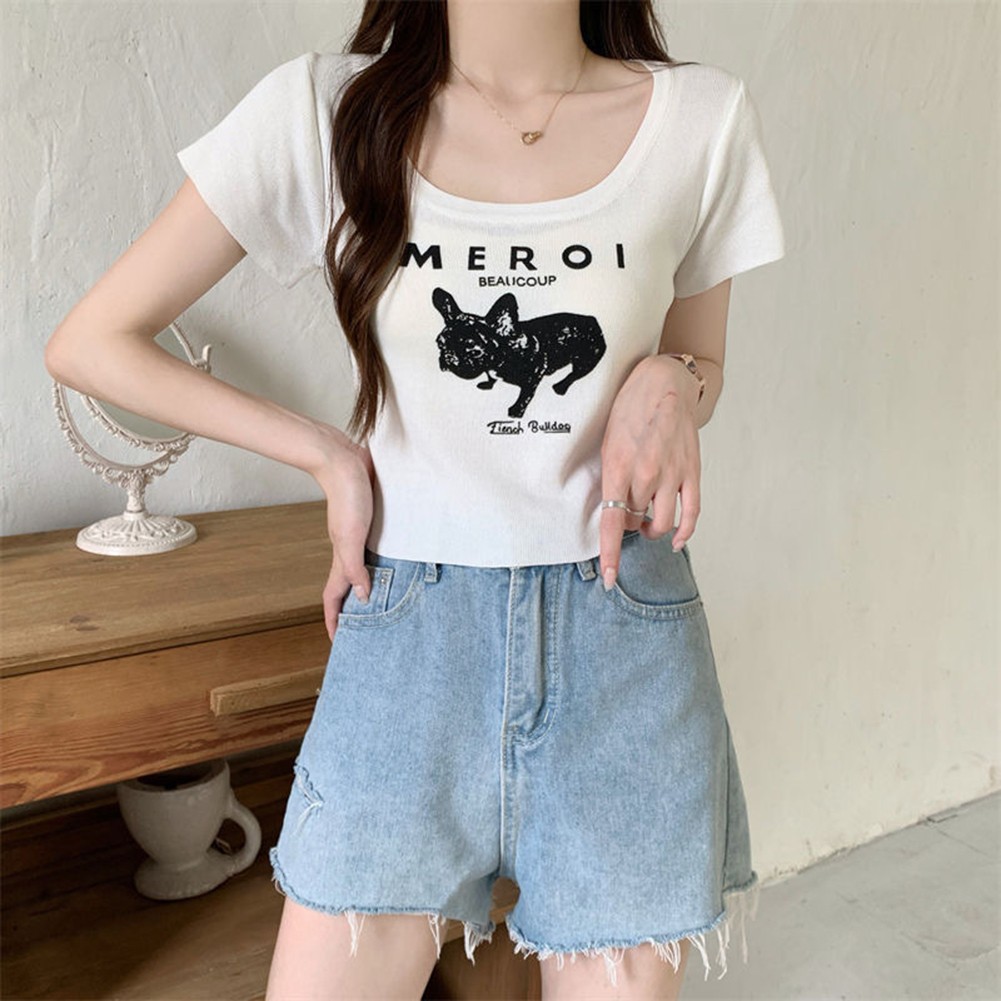 Trendy Women's Short Sleeve Tops featuring Square Neck and Statement Print - Picture 12 of 20