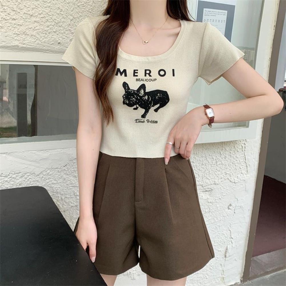 Trendy Women's Short Sleeve Tops featuring Square Neck and Statement Print - Picture 16 of 20