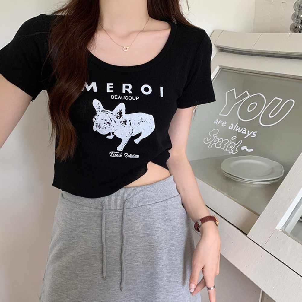 Trendy Women's Short Sleeve Tops featuring Square Neck and Statement Print - Picture 3 of 20