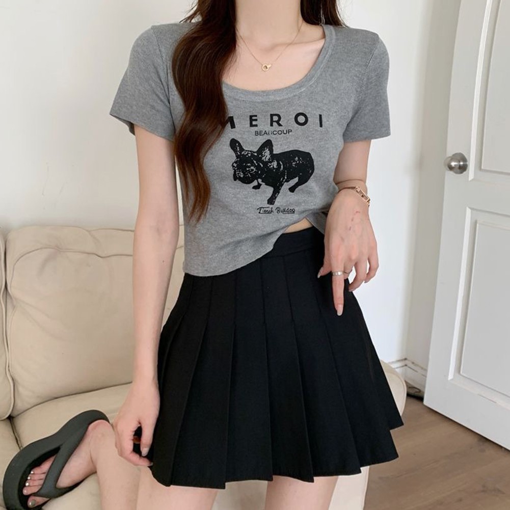 Trendy Women's Short Sleeve Tops featuring Square Neck and Statement Print - Picture 6 of 20
