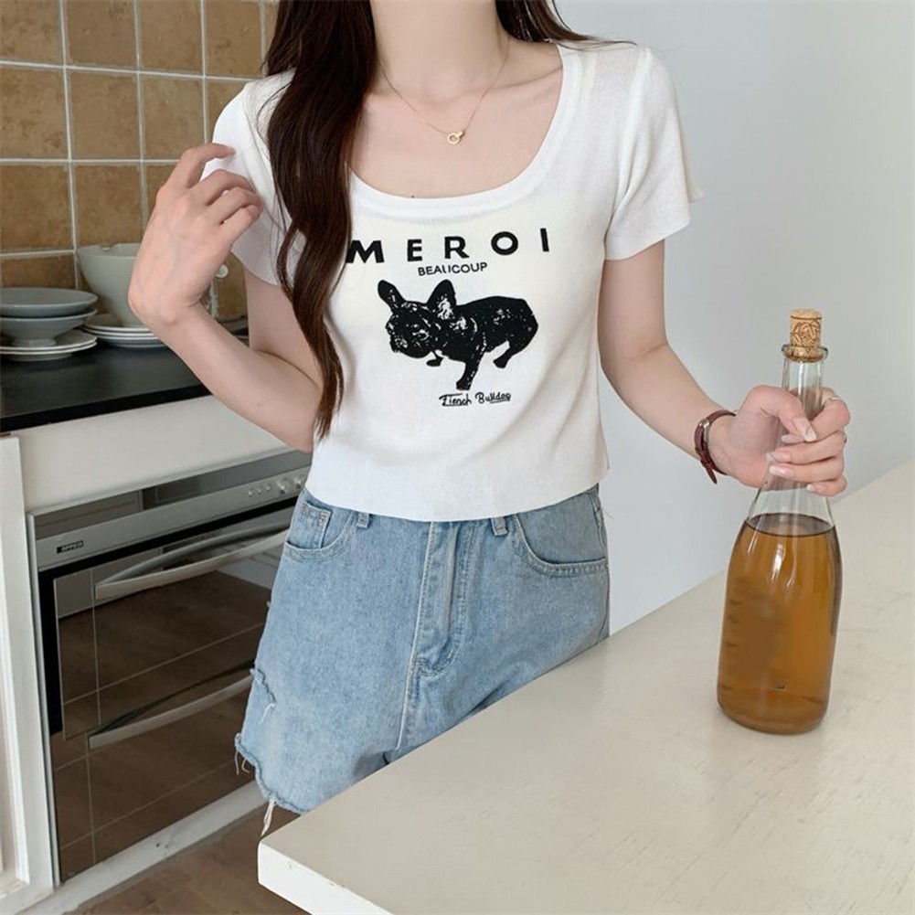 Trendy Women's Short Sleeve Tops featuring Square Neck and Statement Print - Picture 13 of 20
