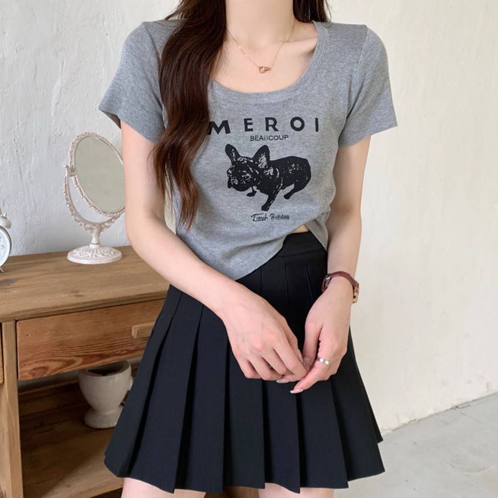 Trendy Women's Short Sleeve Tops featuring Square Neck and Statement Print - Picture 7 of 20