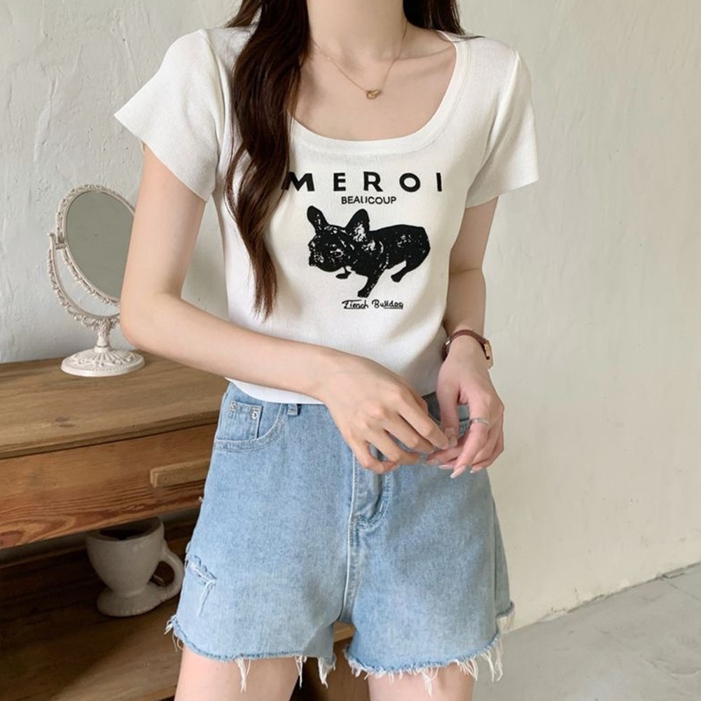 Trendy Women's Short Sleeve Tops featuring Square Neck and Statement Print - Picture 14 of 20