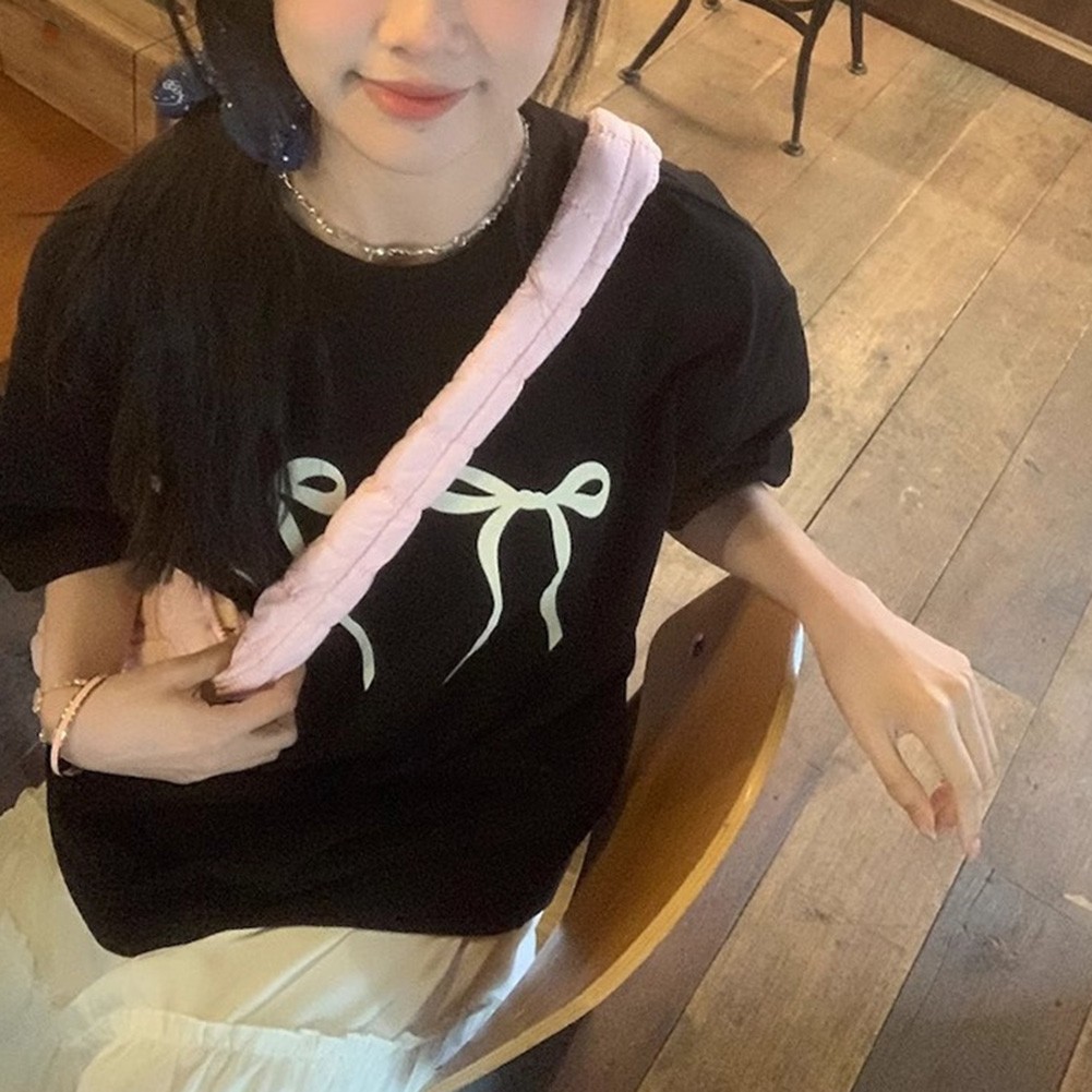 Comfortable Women's Bow Print T Shirt with Short Sleeves and Casual Fit - Picture 14 of 37