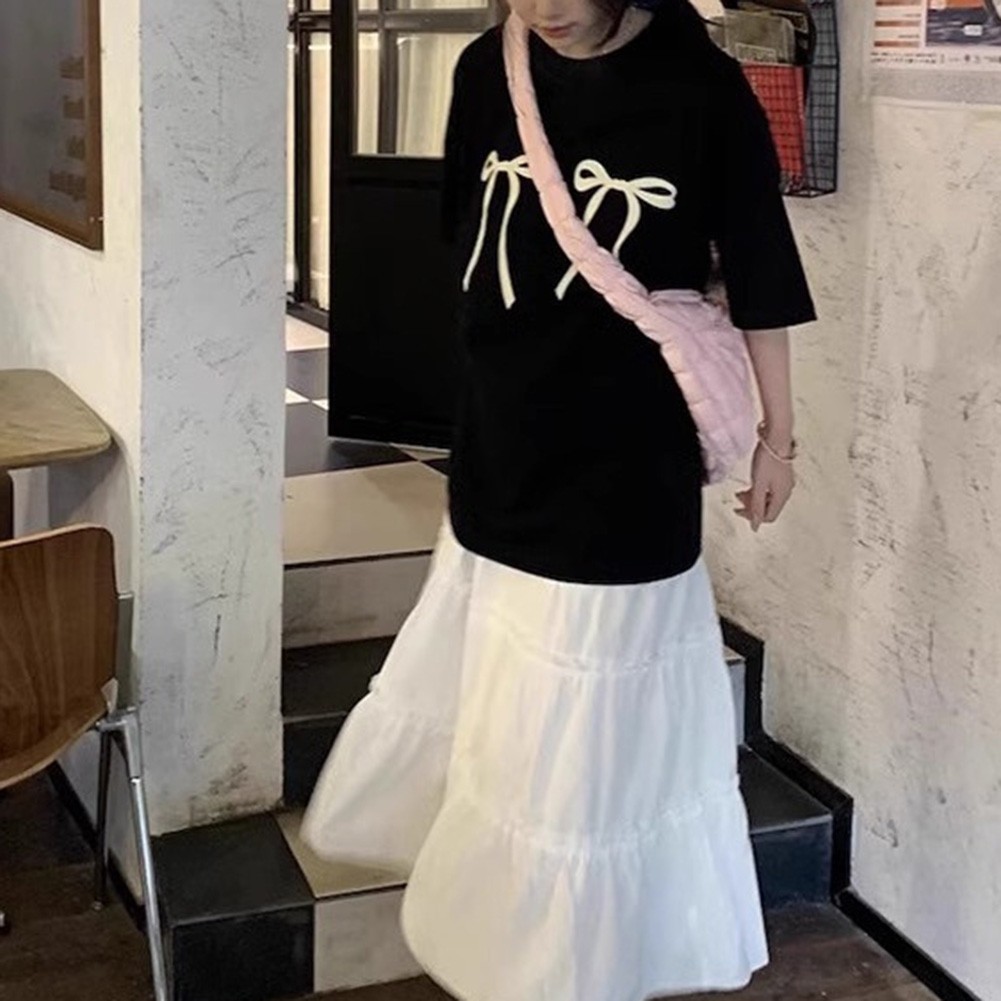 Comfortable Women's Bow Print T Shirt with Short Sleeves and Casual Fit - Picture 17 of 37