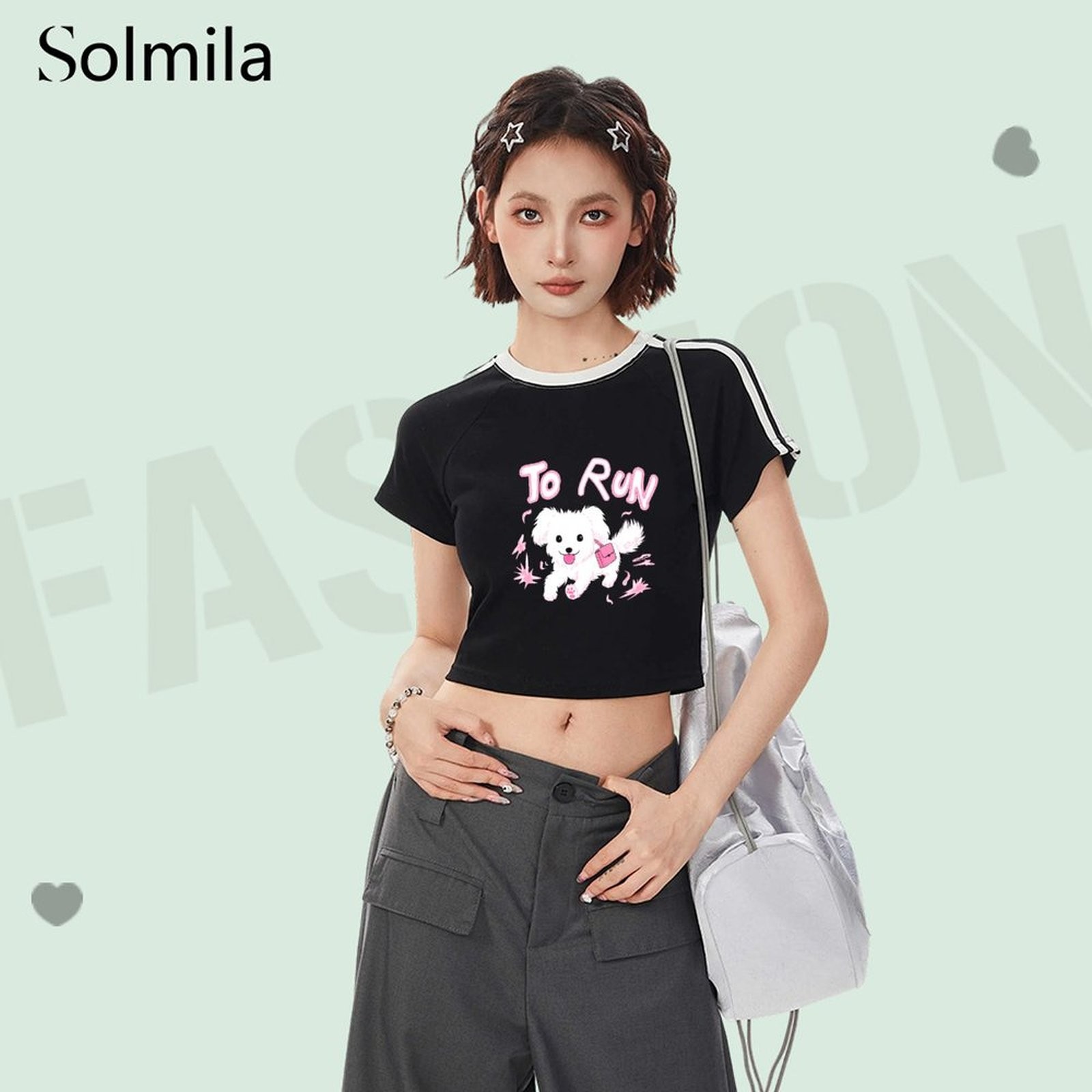 Clubbing Styles Dog Print T-shirt 3 Stripe Cuffs Club Outfits Daily Home Use - Picture 9 of 11