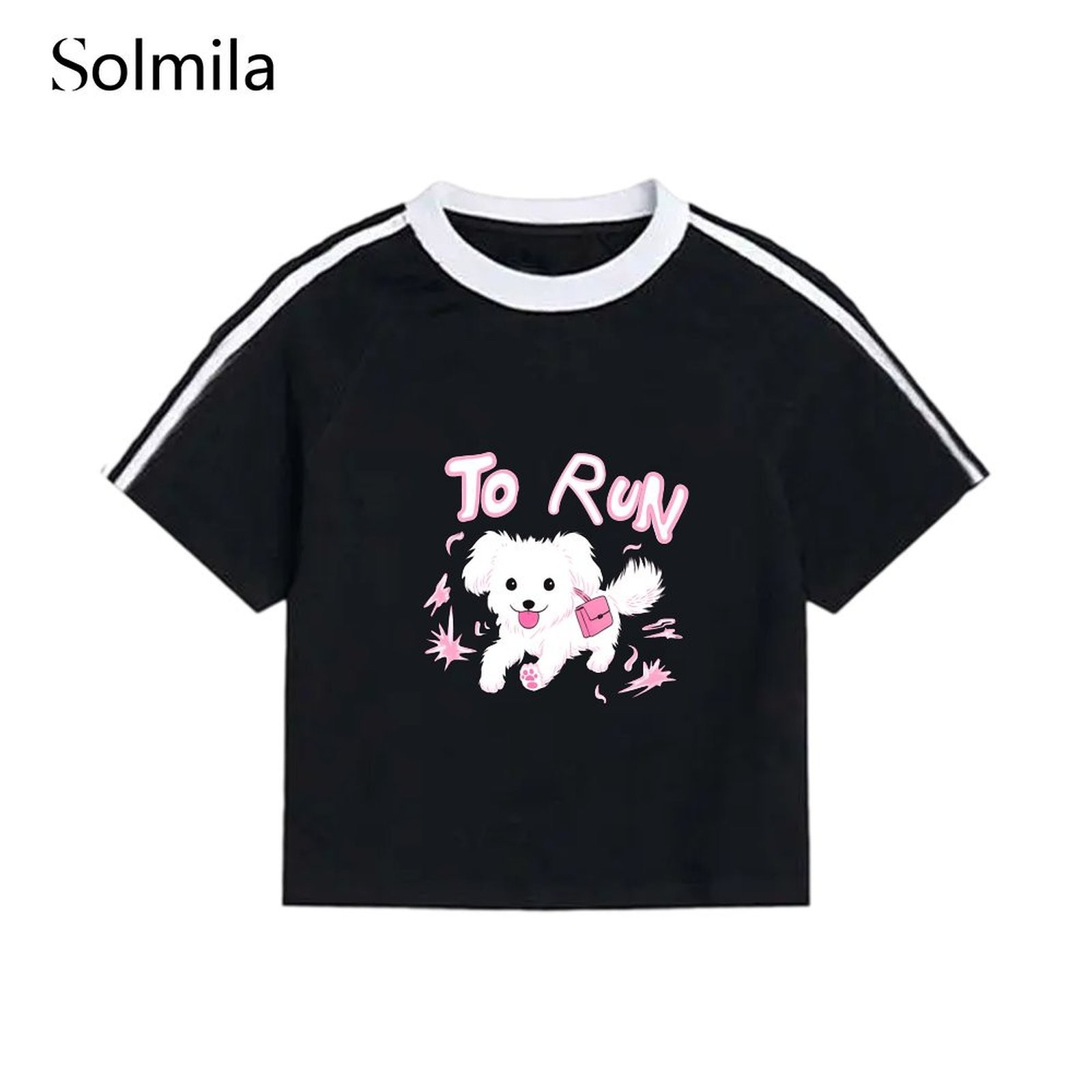 Clubbing Styles Dog Print T-shirt 3 Stripe Cuffs Club Outfits Daily Home Use - Picture 8 of 11