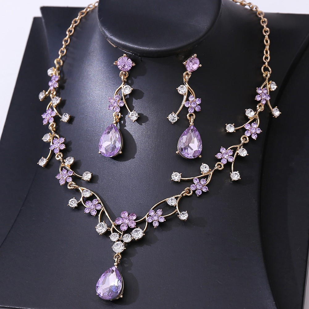 Unique Rhinestone Baby's Breath Flower Jewelry Set with Necklace and Earrings - Picture 17 of 21