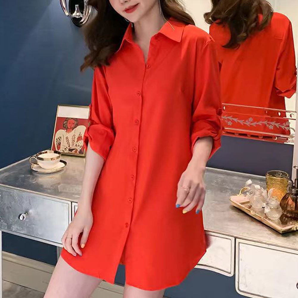 White Black V Neckline Slim Shirt Oversize Dress for Women Girl Fashion - Picture 23 of 28