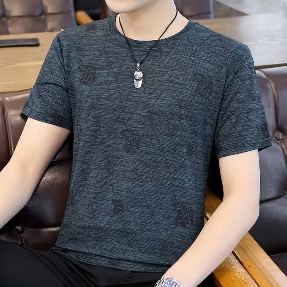 Fashionable Men's Short Sleeve Tops Featuring Plaid Print and Round Neck - Picture 11 of 14