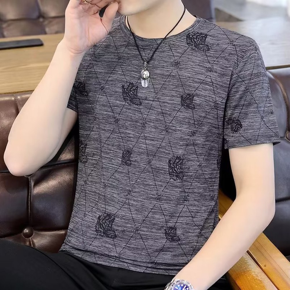 Fashionable Men's Short Sleeve Tops Featuring Plaid Print and Round Neck - Picture 13 of 14