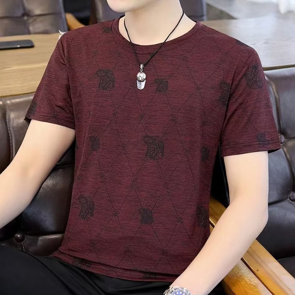 Fashionable Men's Short Sleeve Tops Featuring Plaid Print and Round Neck - Picture 7 of 14