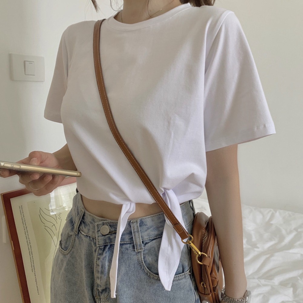 Trendy Women's Solid Color T Shirt with Short Sleeves for Summer Outings - Picture 53 of 54