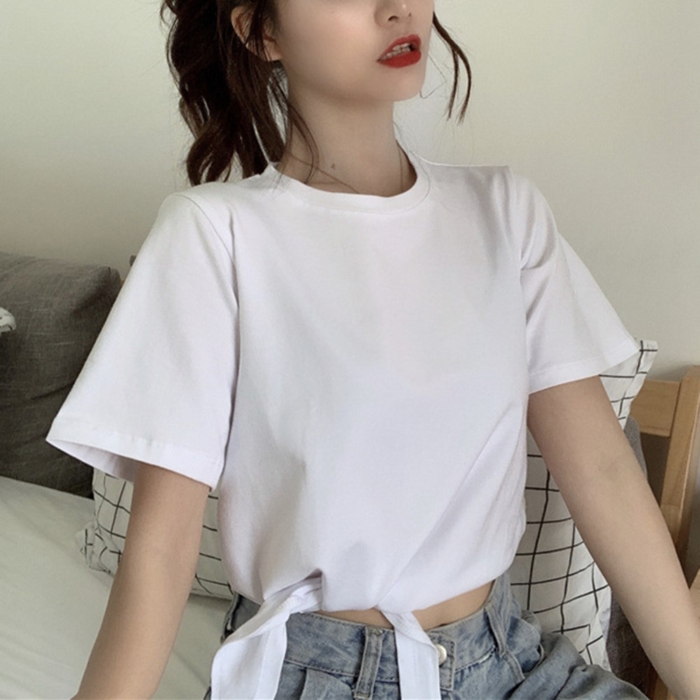 Trendy Women's Solid Color T Shirt with Short Sleeves for Summer Outings - Picture 51 of 54