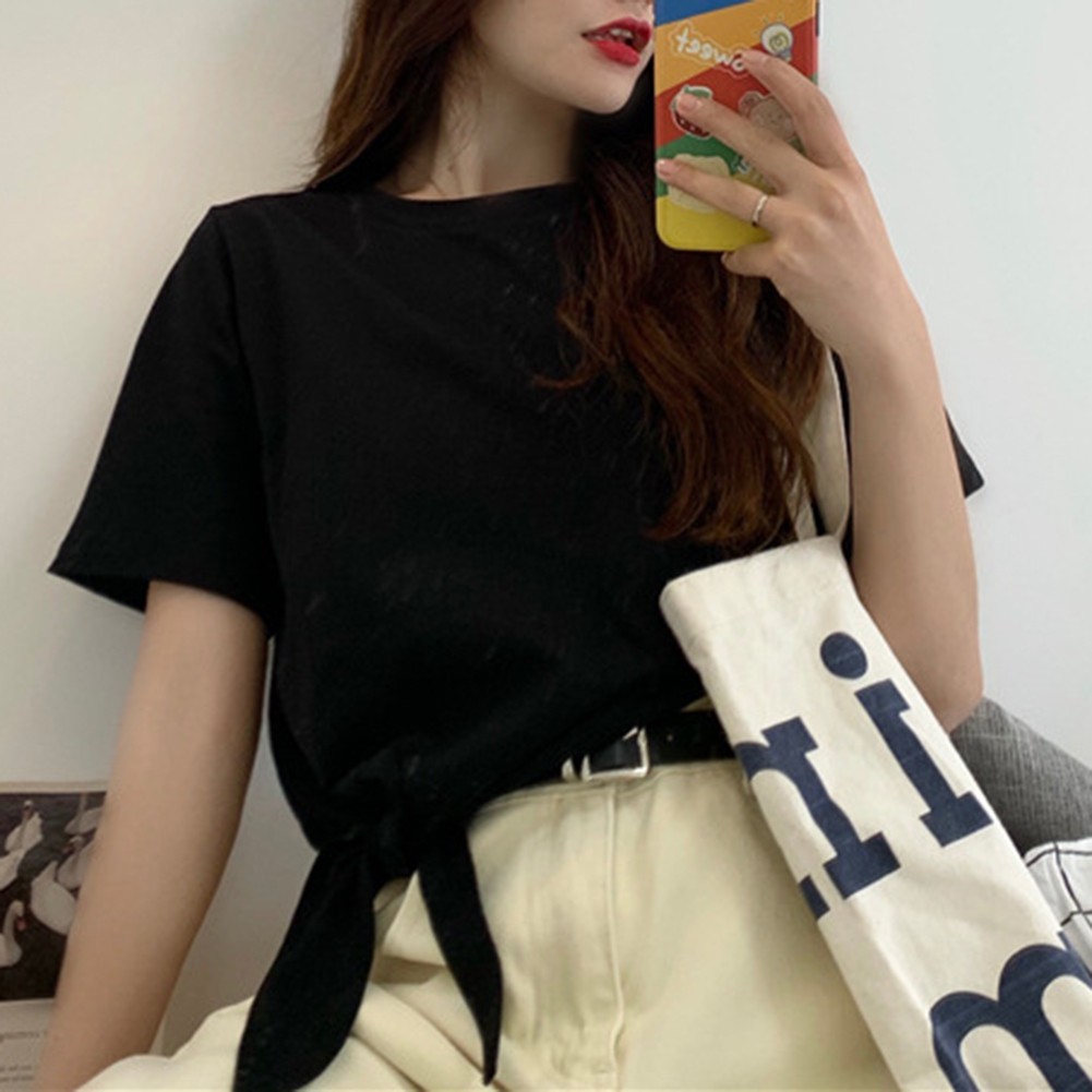 Trendy Women's Solid Color T Shirt with Short Sleeves for Summer Outings - Picture 28 of 54