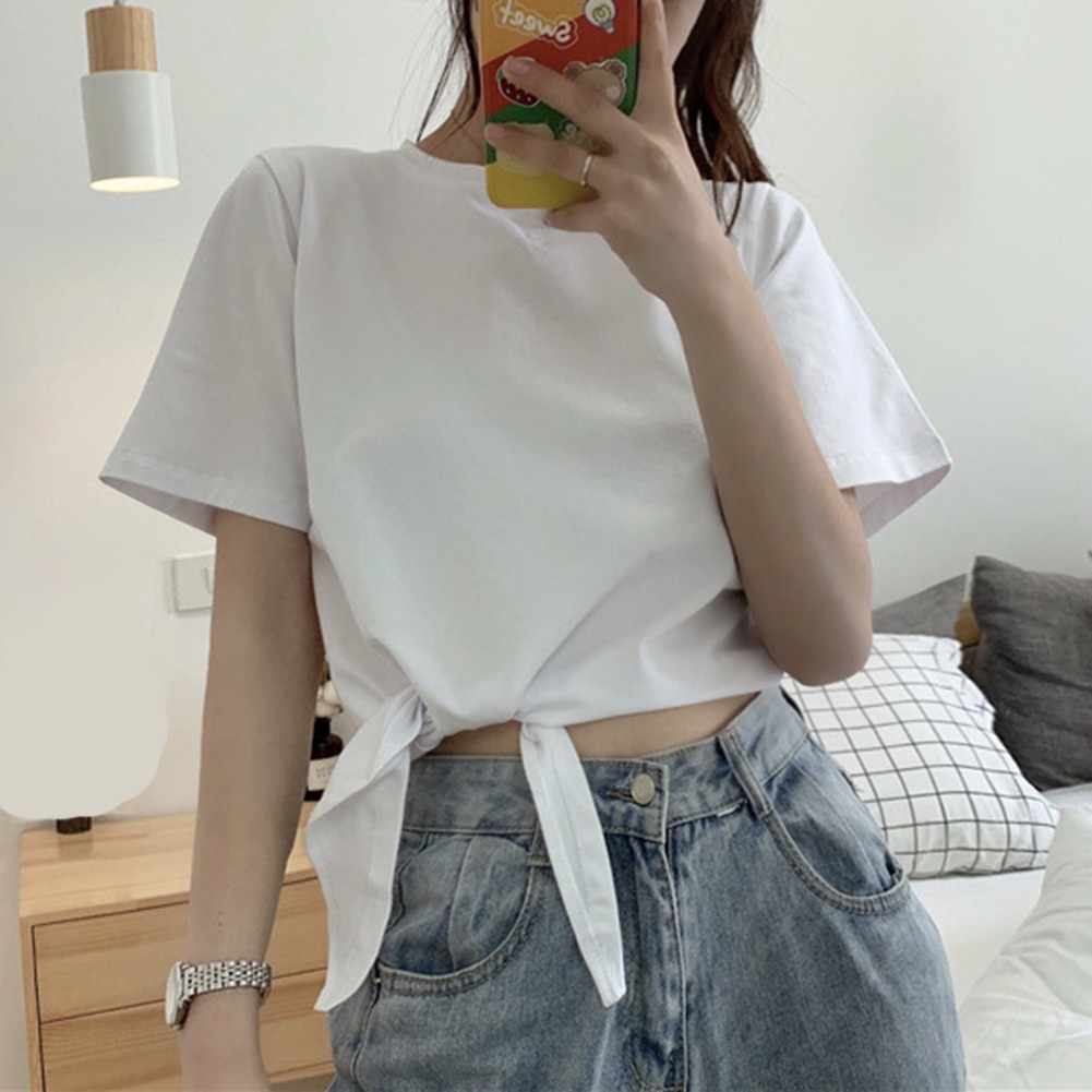 Trendy Women's Solid Color T Shirt with Short Sleeves for Summer Outings - Picture 49 of 54