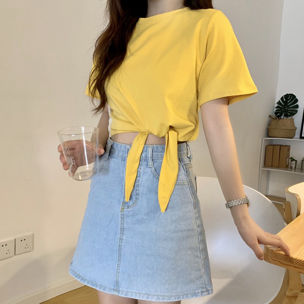 Trendy Women's Solid Color T Shirt with Short Sleeves for Summer Outings - Picture 13 of 54
