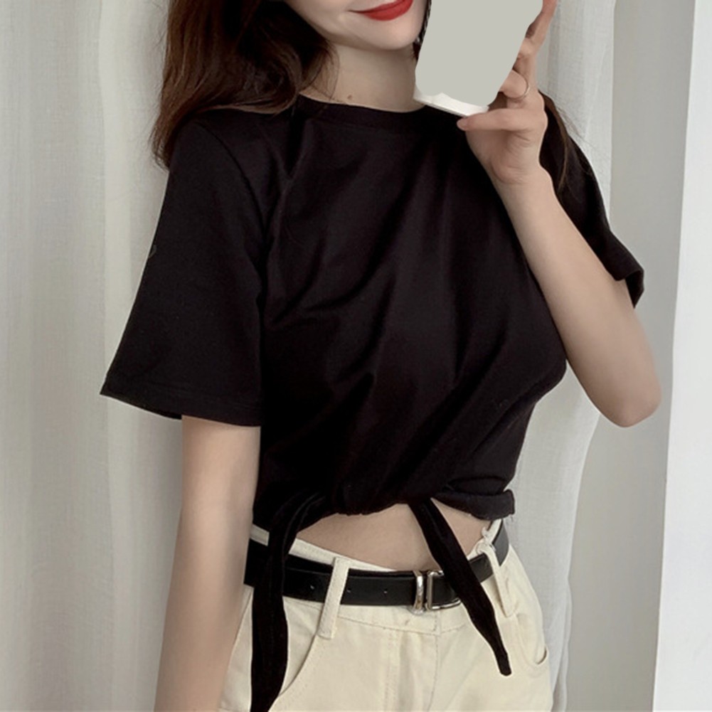 Trendy Women's Solid Color T Shirt with Short Sleeves for Summer Outings - Picture 23 of 54