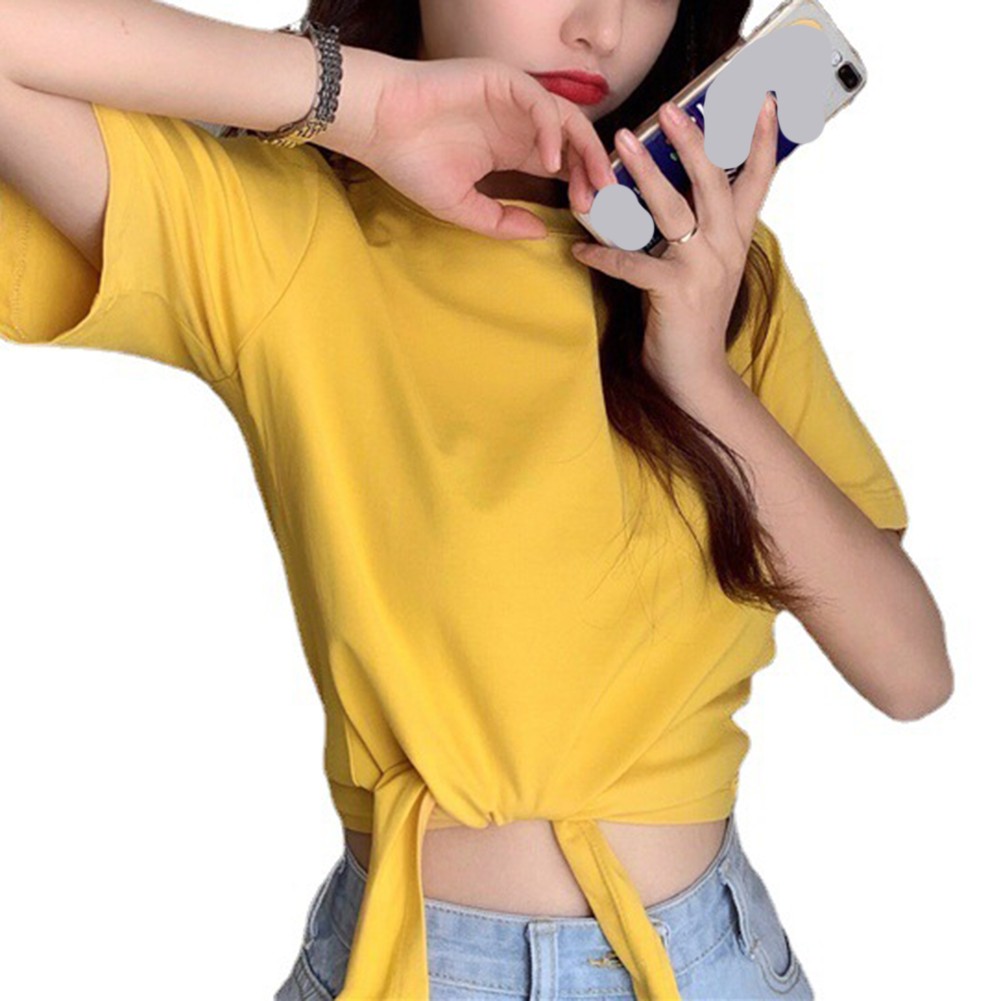 Trendy Women's Solid Color T Shirt with Short Sleeves for Summer Outings - Picture 3 of 54