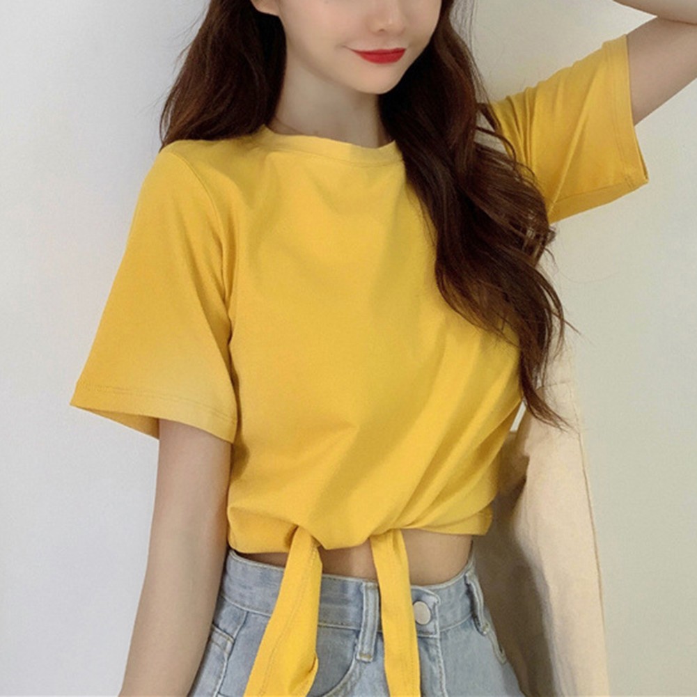Trendy Women's Solid Color T Shirt with Short Sleeves for Summer Outings - Picture 2 of 54