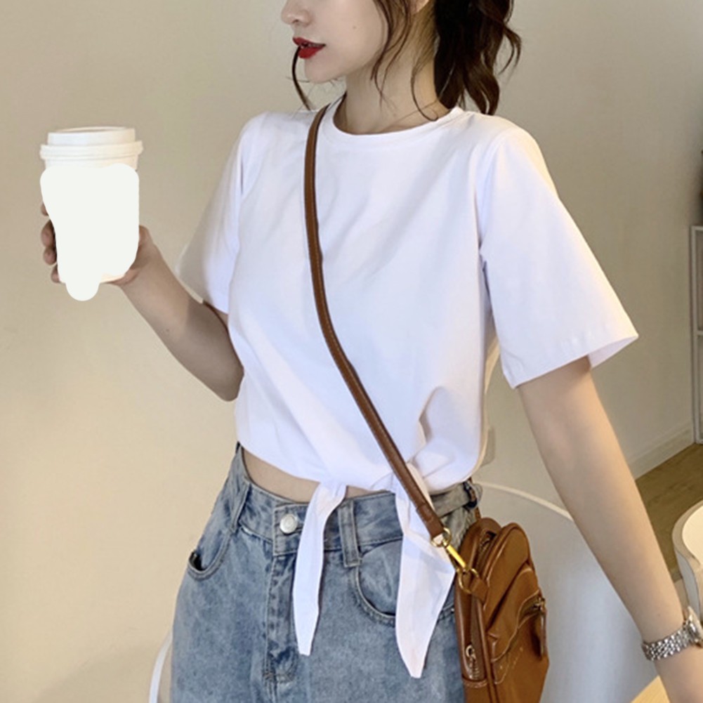Trendy Women's Solid Color T Shirt with Short Sleeves for Summer Outings - Picture 54 of 54