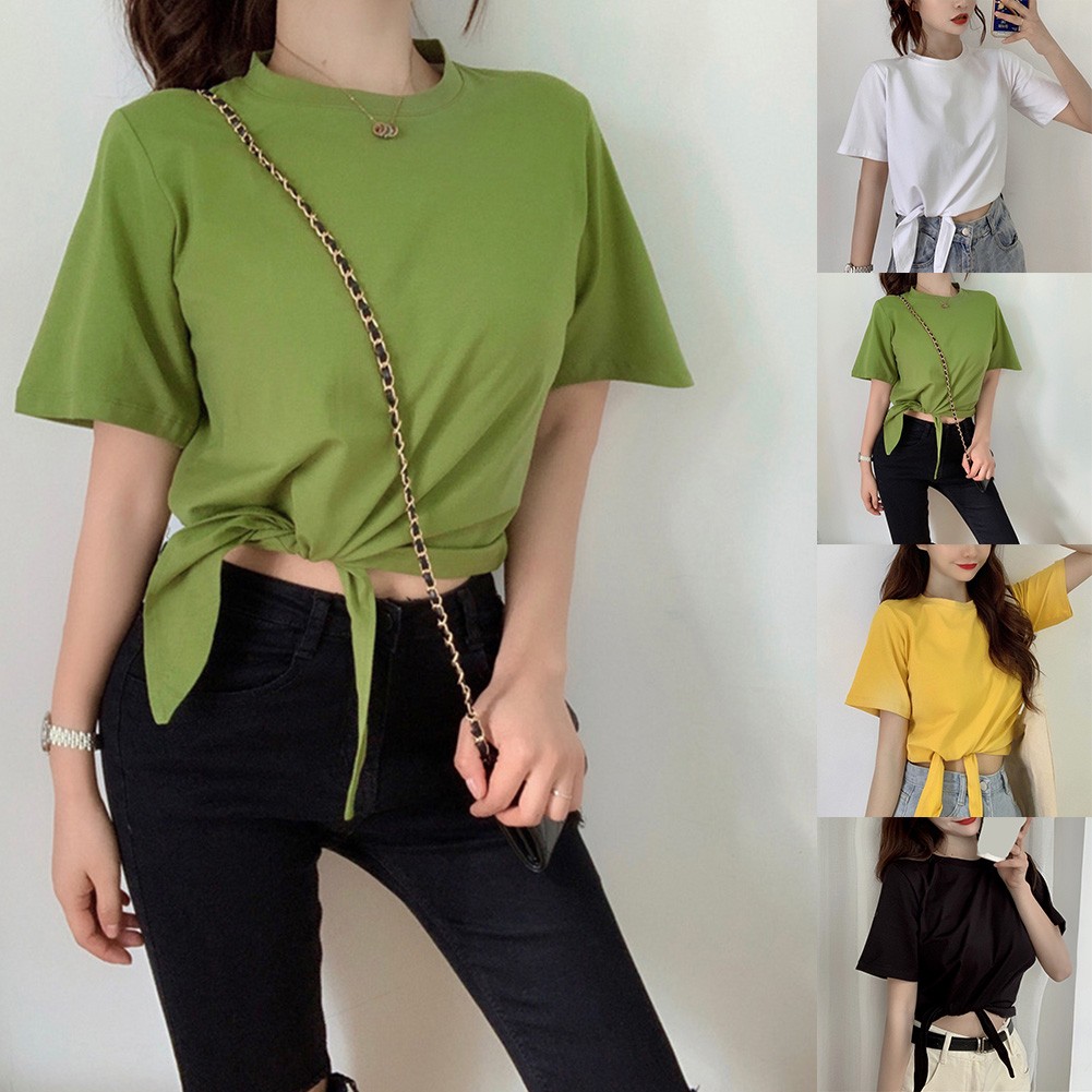 Trendy Women's Solid Color T Shirt with Short Sleeves for Summer Outings - Picture 1 of 54