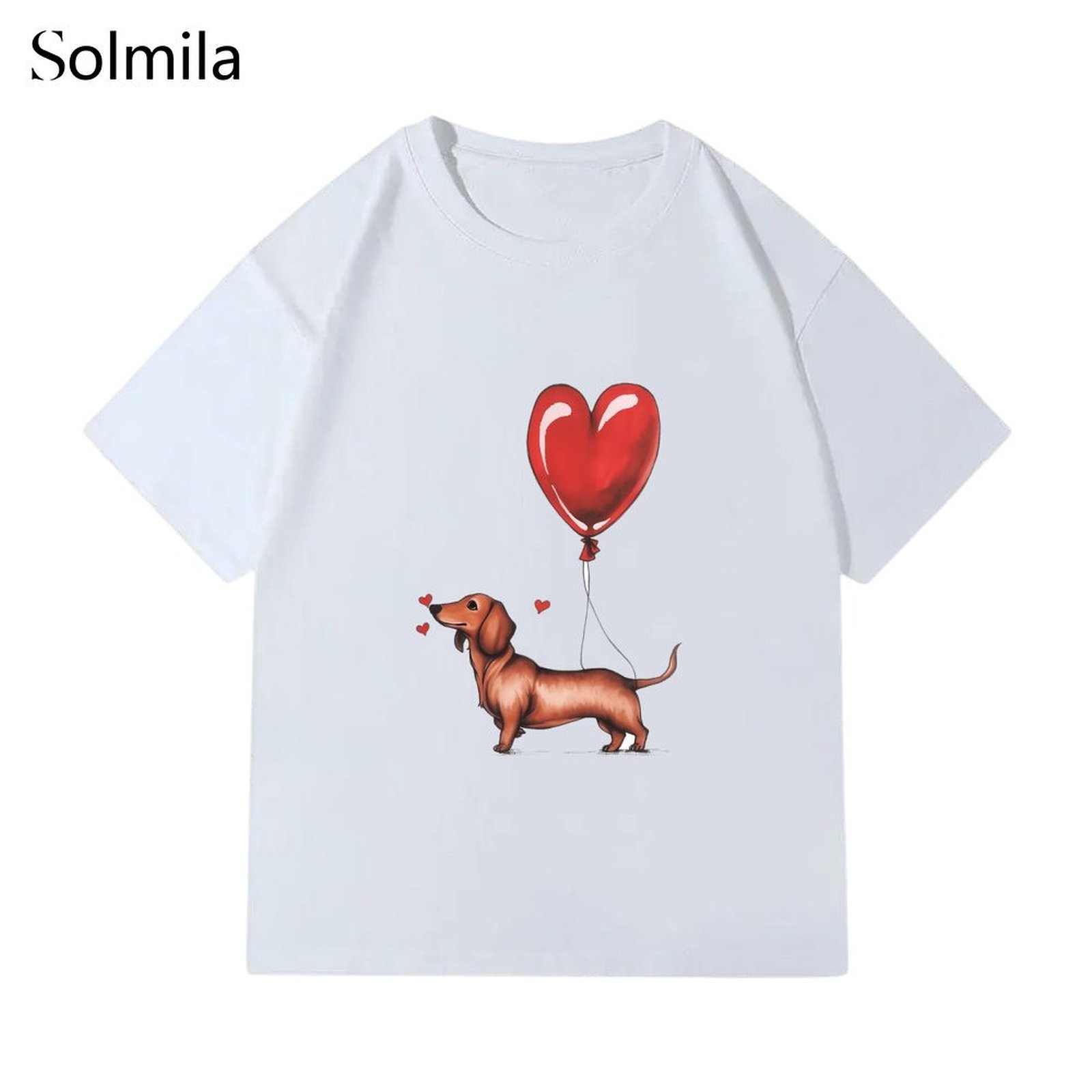 Women Oversized Dachshund Balloon Graphic Print Casual T Shirt Cotton Sreetwear - Picture 9 of 10