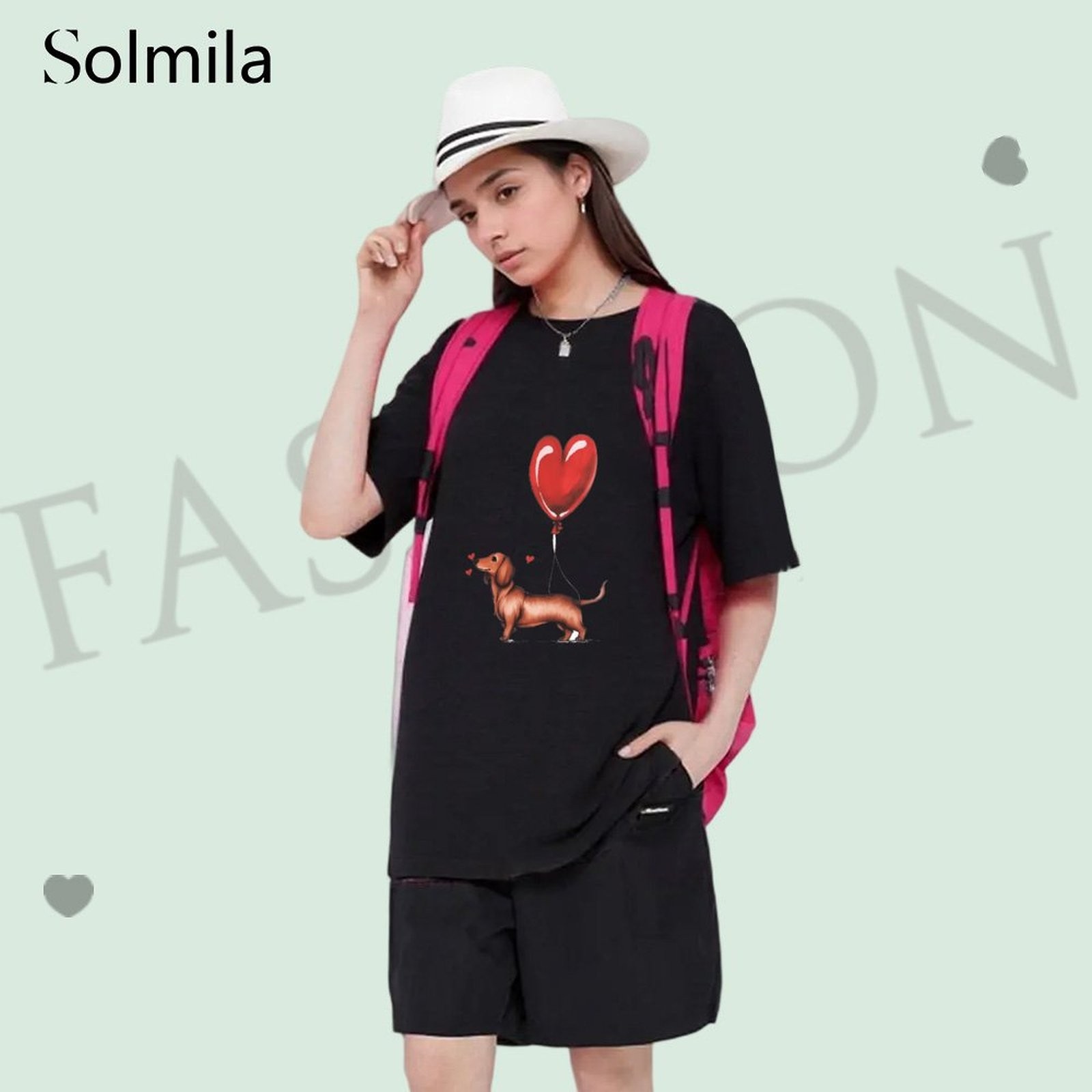 Women Oversized Dachshund Balloon Graphic Print Casual T Shirt Cotton Sreetwear - Picture 8 of 10