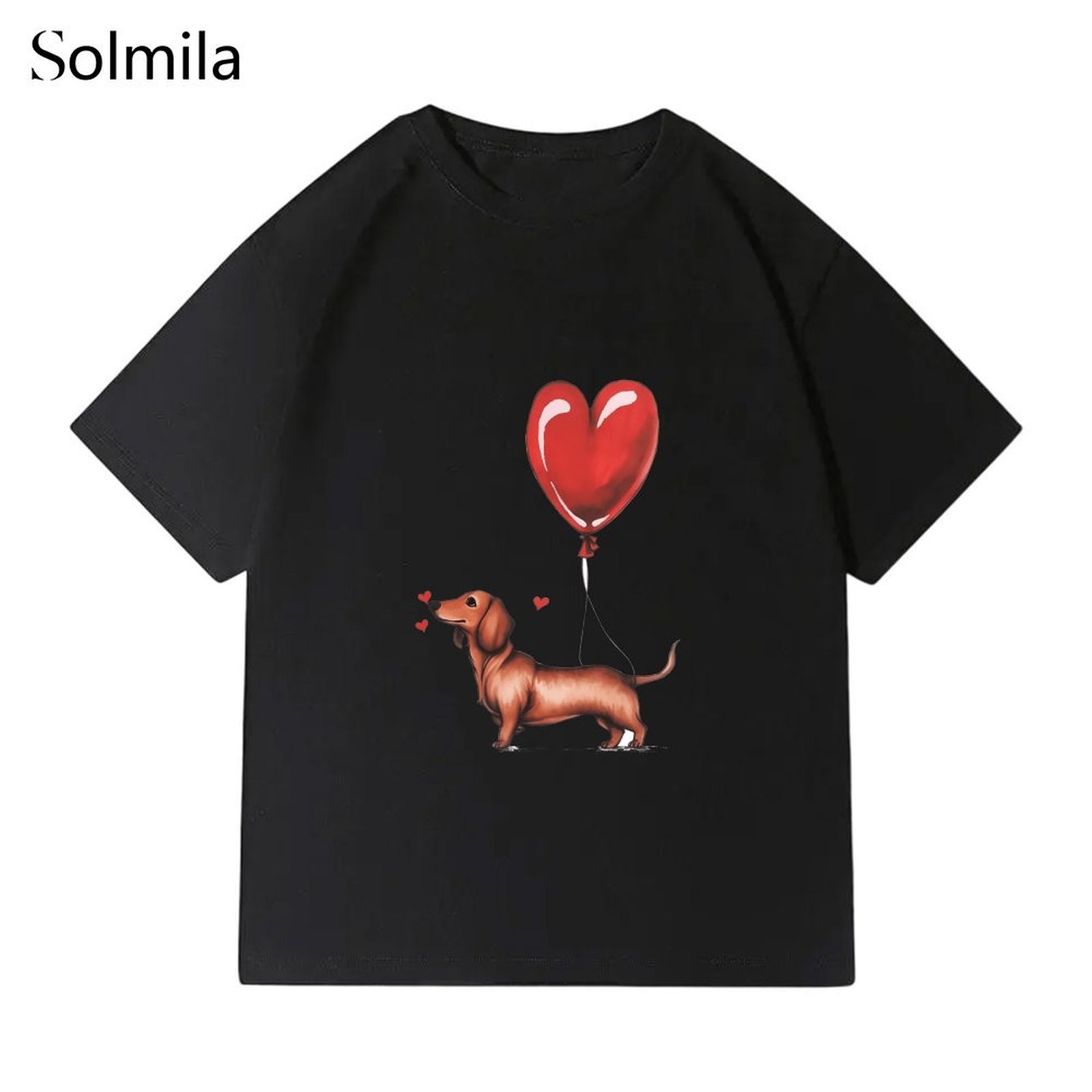 Women Oversized Dachshund Balloon Graphic Print Casual T Shirt Cotton Sreetwear - Picture 7 of 10