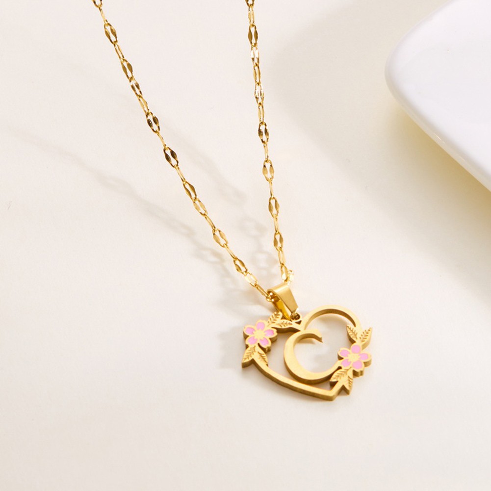 Floral Letter Necklace Gold Stainless Steel 41cm 50cm Fashionable Design - Picture 15 of 38