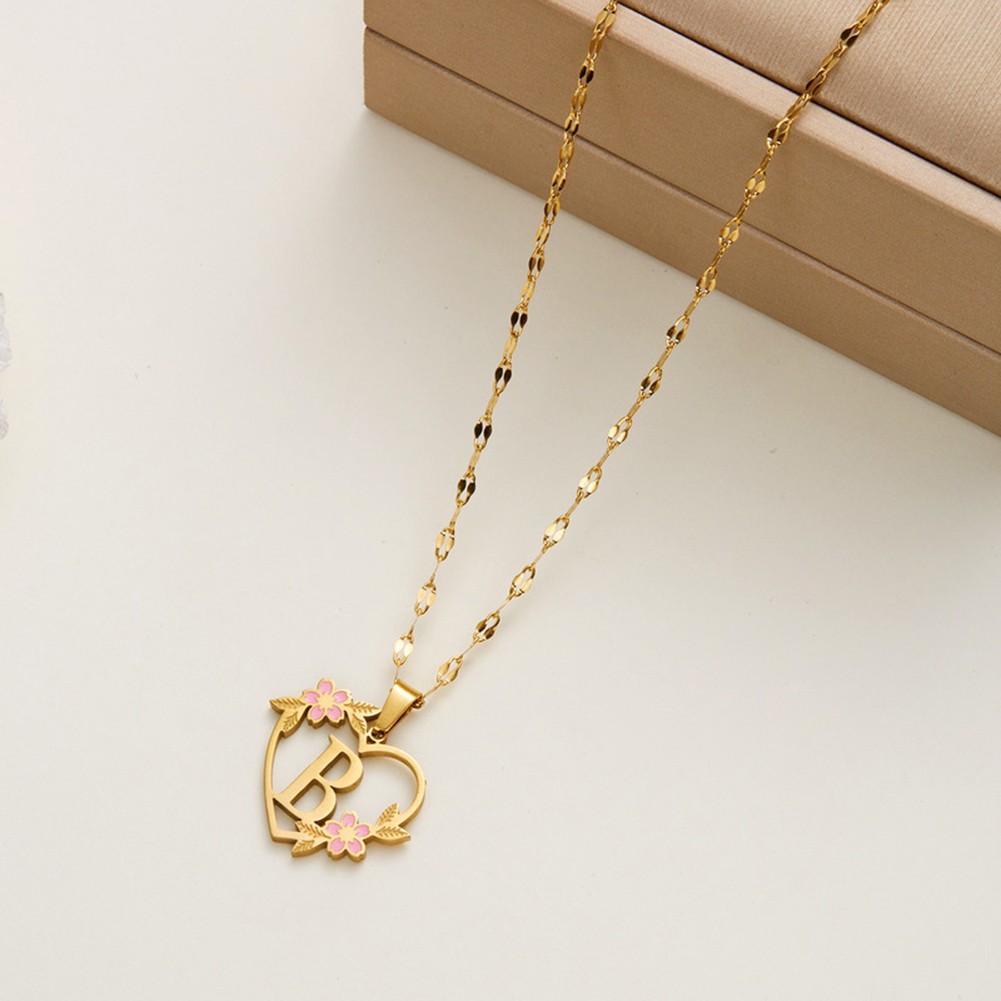 Floral Letter Necklace Gold Stainless Steel 41cm 50cm Fashionable Design - Picture 14 of 38