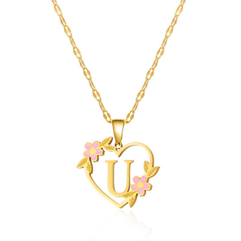 Floral Letter Necklace Gold Stainless Steel 41cm 50cm Fashionable Design - Picture 33 of 38