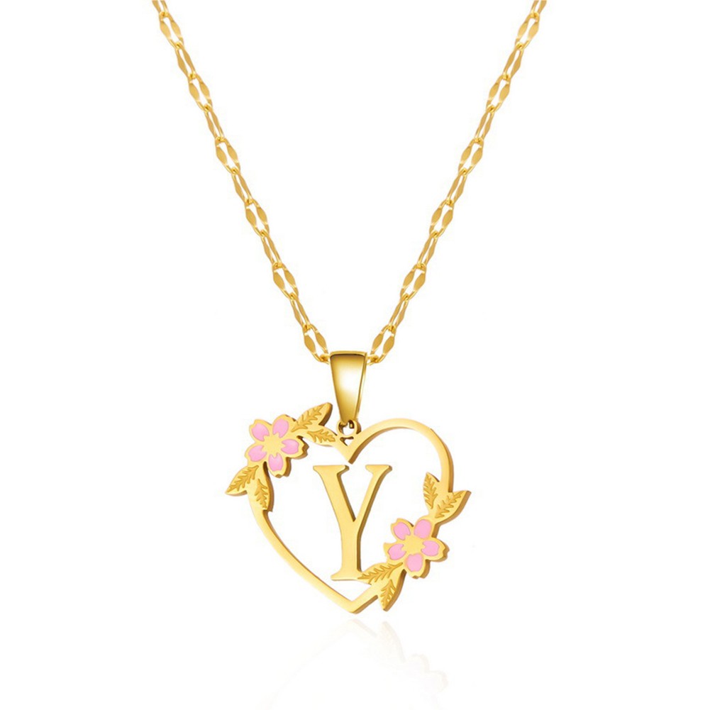 Floral Letter Necklace Gold Stainless Steel 41cm 50cm Fashionable Design - Picture 37 of 38