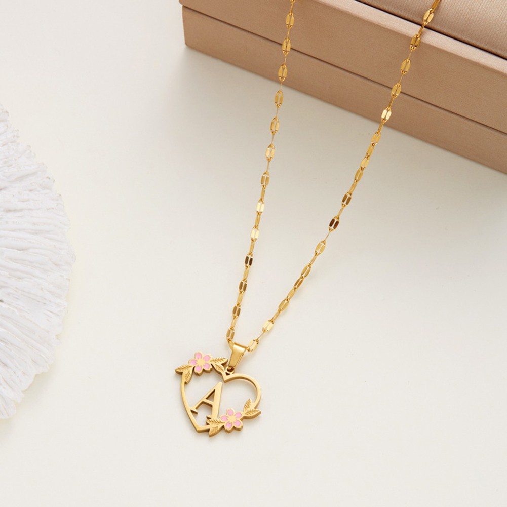 Floral Letter Necklace Gold Stainless Steel 41cm 50cm Fashionable Design - Picture 13 of 38