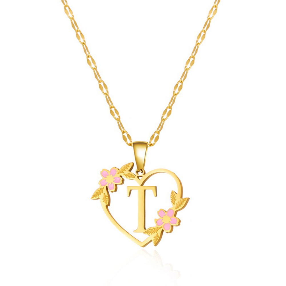 Floral Letter Necklace Gold Stainless Steel 41cm 50cm Fashionable Design - Picture 32 of 38